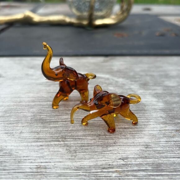 VTG Italian Murano Art Glass Miniature Animal Figurine Amber Sculpture set of 2 - Picture 6 of 7